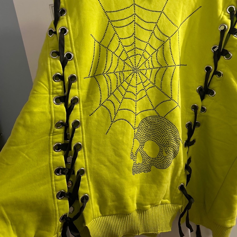 Distressed Lace Up Hoodie with Spikes NWOT